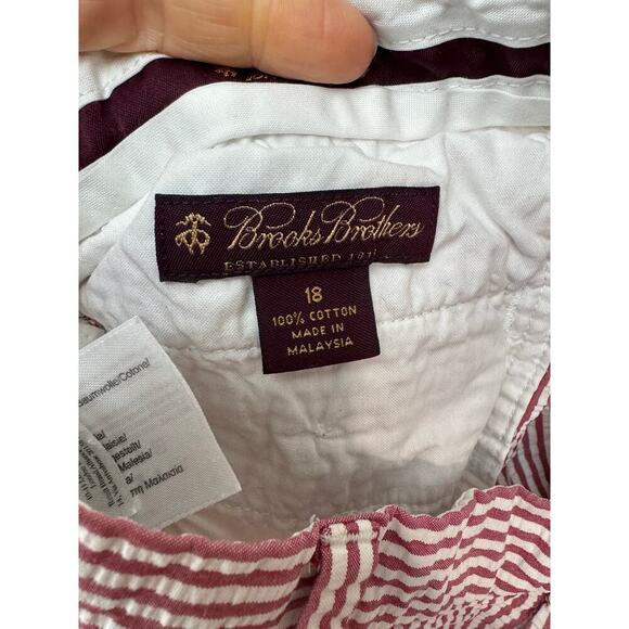 Brooks Brothers Seersucker Shorts Boys Pinstripe Size 18 Cotton Burgundy 10" - Picture 6 of 9